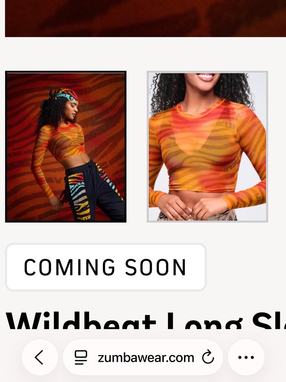 Zumba Wildbeat Long Sleeve Crop Top - Orange Tiger Print